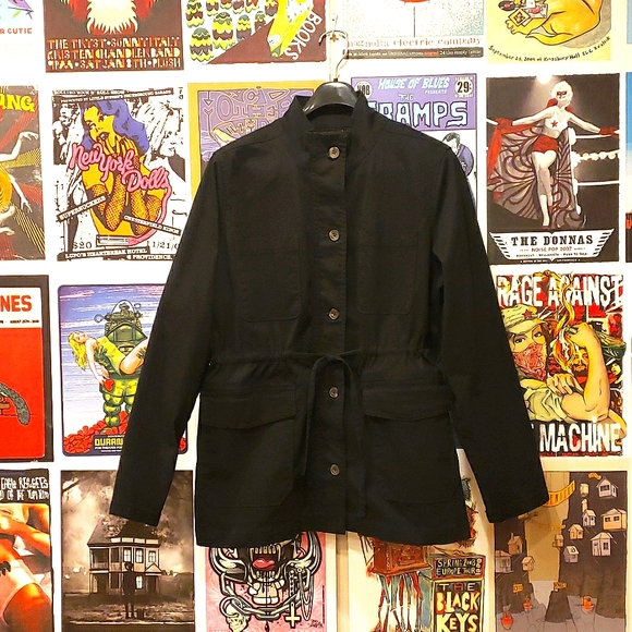 Black Denim Cargo Jacket Sz L - Picture 1 of 7